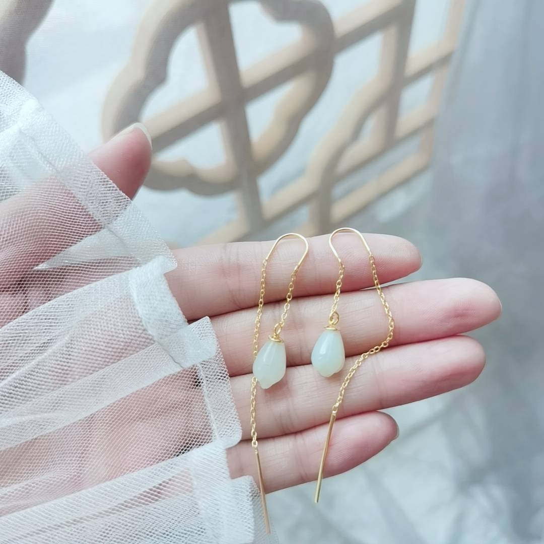 And Fields Jade Orchid Earrings Earrings Woman Summer 999 Pure Silver Jade Pendant 2022 New Temperament Susilver Earrings Accessories