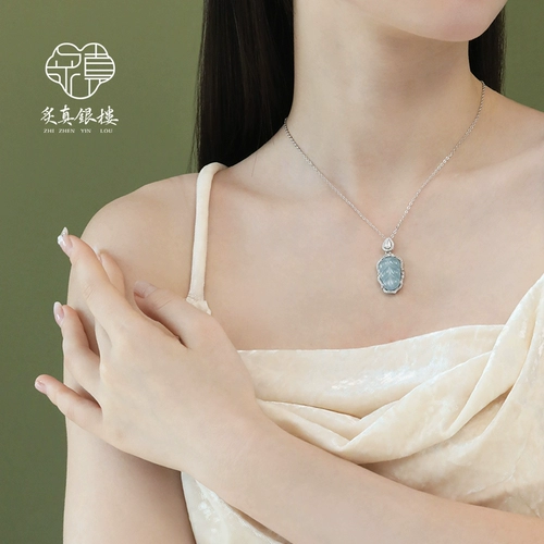 炙真银楼 Натуральная изумрудная реплика, ожерелье, подвеска из нефрита, цепочка до ключиц, серебро 925 пробы