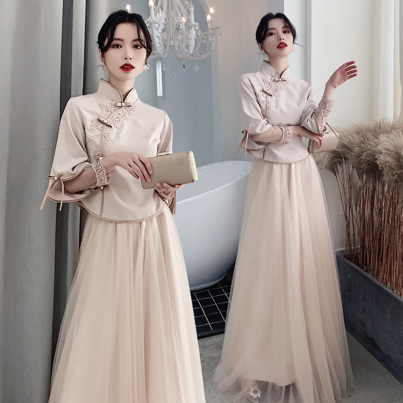 Chinese bridesmaid dress 2021 new summer long version best friend dress fairy quality wedding sisters group Chinese style