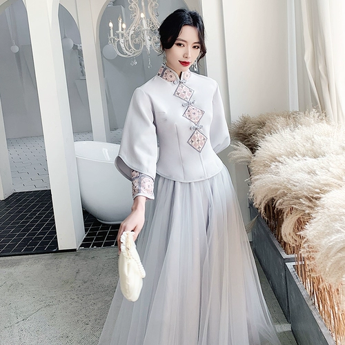 Летнее платье подружки невесты, летний длинный лонгслив, китайский стиль, по фигуре