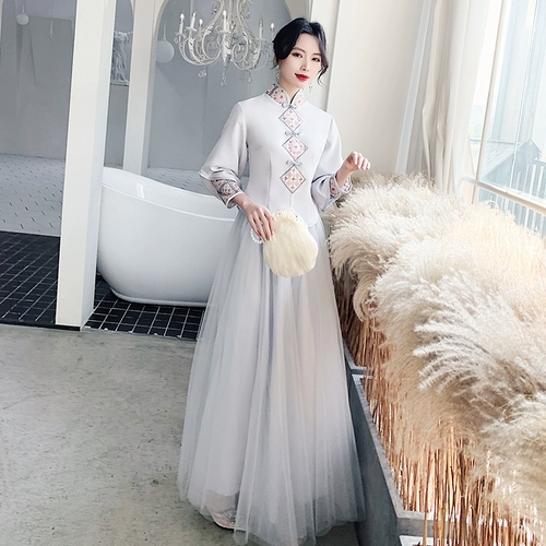 Летнее платье подружки невесты, летний длинный лонгслив, китайский стиль, по фигуре