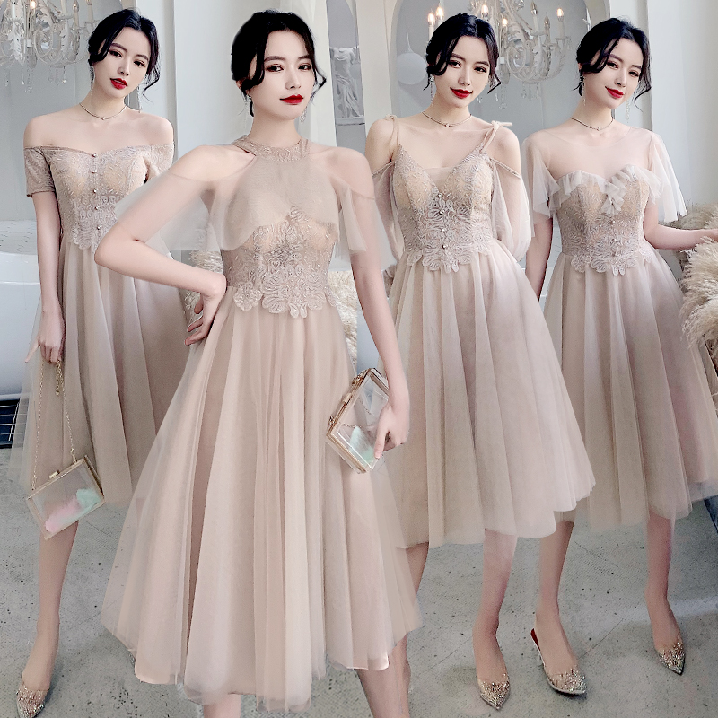 Bridesmaid dress fairy quality 2021 new bridesmaid group sister dress medium and long version of French small evening dress best friend group wedding