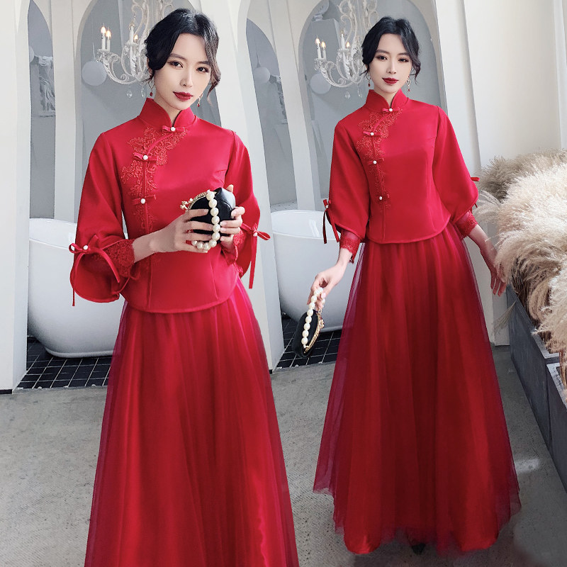 Toast service bride 2021 new winter long sleeve Chinese wedding temperament evening dress long chorus performance