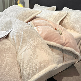 High-End Light Luxury Carved Milk Velvet Four-Piece Bedding Set for Winter, High-Quality Thickened Coral Velvet Bed Sheet and Duvet Cover