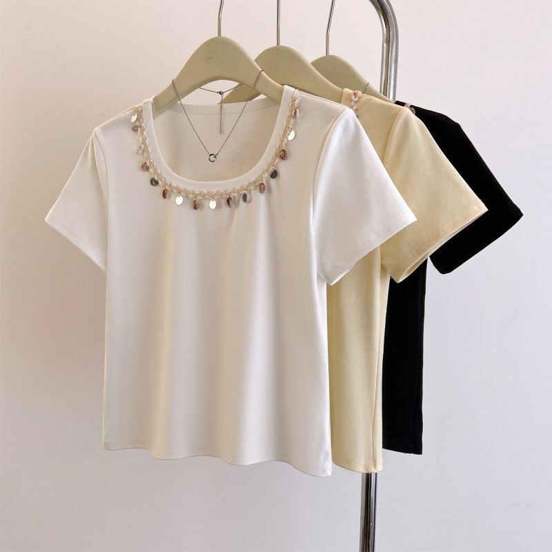 45-150kg Plus-Size Women's Stylish Shell Sequin Patchwork Short-Sleeve T-Shirt Dopamine 2025 Summer Hot-Selling T-Shirt 45-150kg Plus-Size Women's Stylish Shell Sequin Patchwork Short-Sleeve T-Shirt Dopamine 2025 Summer Hot-Selling T-Shirt