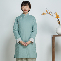 Repeat thick tea artist retro cotton cotton Chinese cotton cheongsam cotton jacket long tea Zen clothing cotton robe