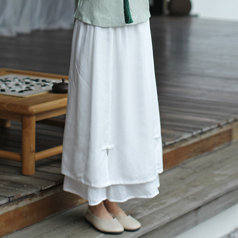 Open half skirt side opening in long version of meditation Artistic Tea Suit Dress Mid female summer High waist half body dress a dress