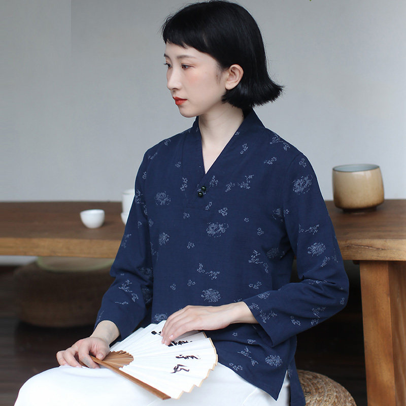 Two-Hei 2022 Spring State Tidal Cotton Linen Jacket Chinese Style Zen women's clothing Improved Han Chinese Breeze Tea Art Costume Women