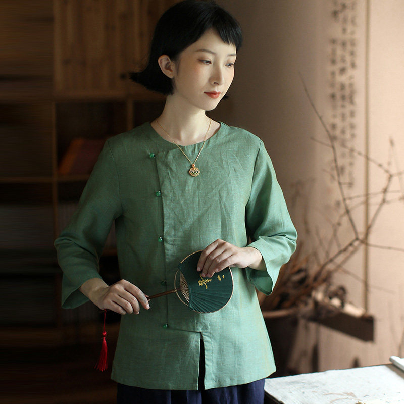 2022 linen improved retro cheongsam top women's Zen beauty clothes Chinese style Erxi Chinese tea clothes women's spring and summer