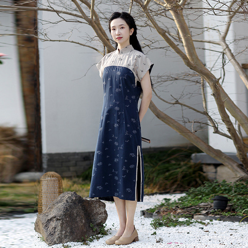 Si Teng's same cheongsam high-grade texture young improvement age reduction summer thinning chinese style mosaic cheongsam skirt