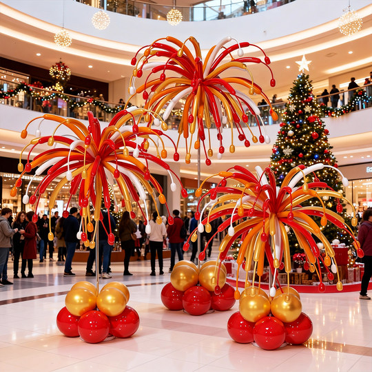 New Year's Christmas New Year's Day fireworks long balloon atmosphere decoration column shopping mall shop school opening layout