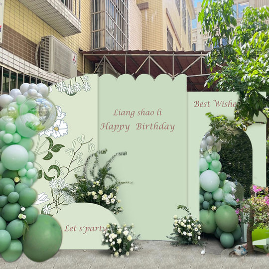 Green first birthday layout balloon party KT board Korean male and female baby scene layout decoration background board
