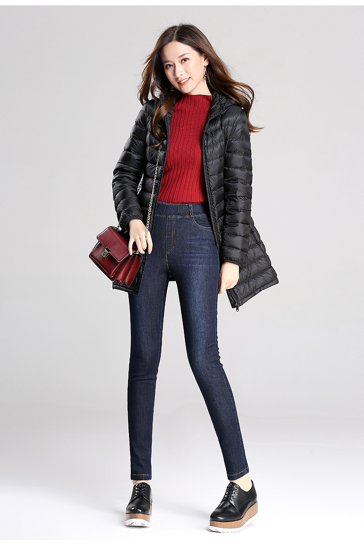 Quần Dream Shuya đen lưng cao cộng với quần jeans nhung nữ co giãn eo 2018 quần mới co giãn quần jean nữ đẹp