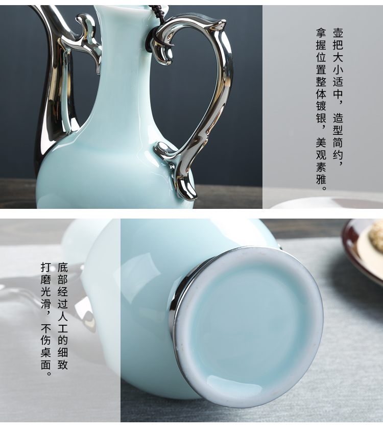Bộ rượu vang cổ Trung Quốc Long Tuyền men men vàng mạ bạc Jingdezhen hip bình rượu cao bộ quà tặng thủy tinh - Rượu vang ly thủy tinh uống rượu