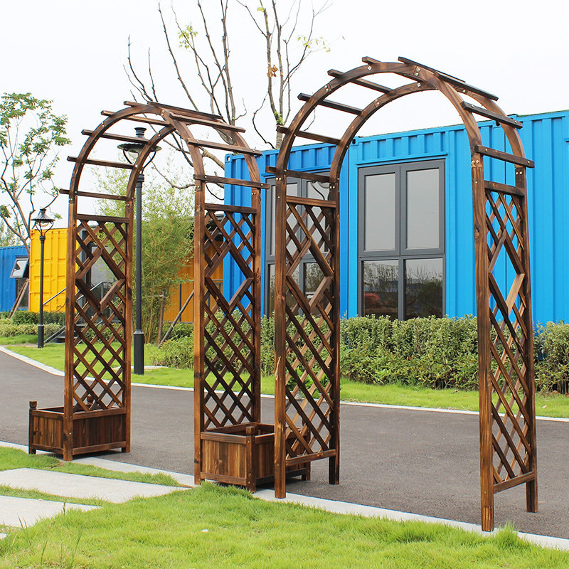 Outdoor patio carbonated anti-corrosive solid wood arches garden decorated door grape frame grid climb vine flower shelf fence door