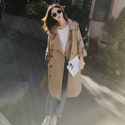 Khaki windbreaker women's long version of Korean spring and autumn 2021 new small man high-end temperament early autumn loose coat