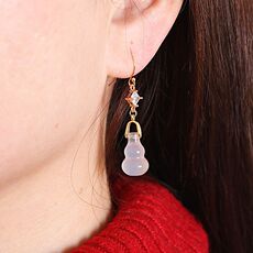 Серьги 天然玛瑙葫芦耳环长款s925纯银清新款耳坠14k包金电镀耳扣防过敏