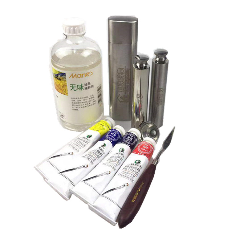 19 Beginner Sets Portable and Simple Portable Media Storage 304 Stainless Steel Flat Bottom Turpentine Oil Paint Pot