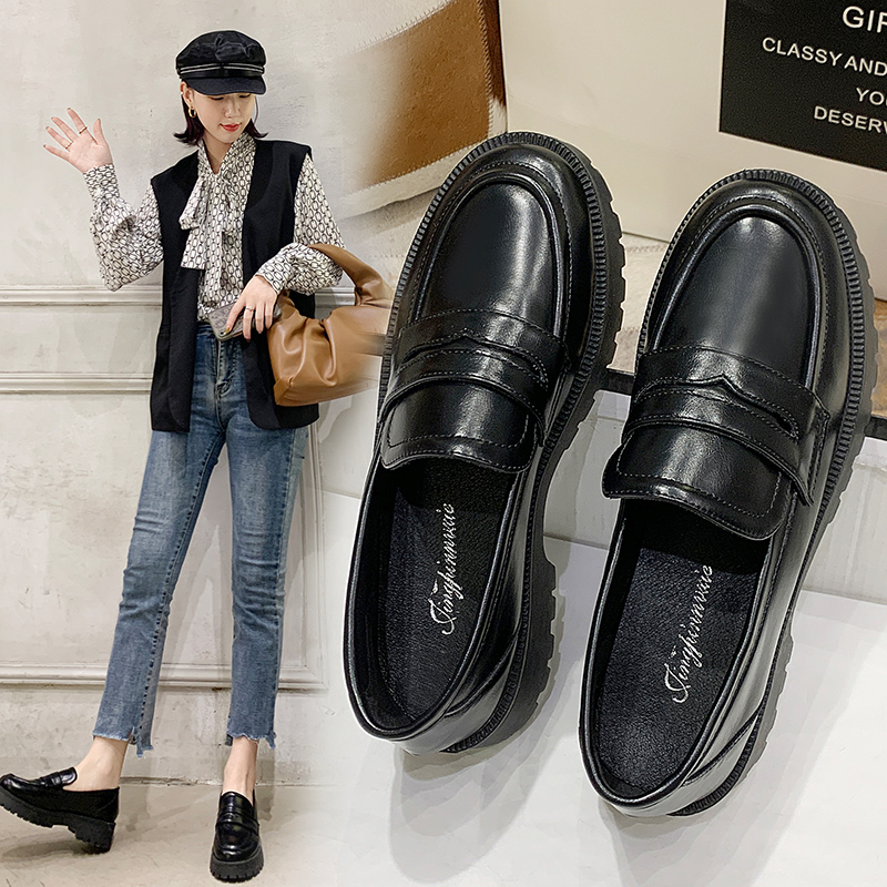 Thick-soled muffin women's shoes 2021 new spring and autumn shoes English style small leather shoes increased Joker casual loafers