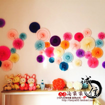 Hollow 25cm paper fan flower ball wedding festival birthday window decoration colorful fan shop background decoration