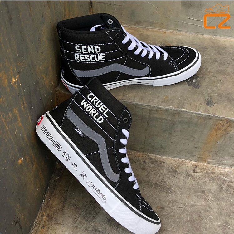 Giày tăng trưởng vans sùng bái sk8pro mẫu màu đen và trắng chung mẫu cổ điển nam và nữ giày vải cao giày sneaker nữ chính hãng