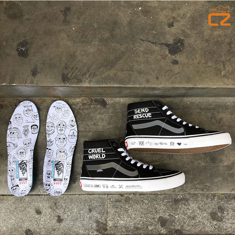 Giày tăng trưởng vans sùng bái sk8pro mẫu màu đen và trắng chung mẫu cổ điển nam và nữ giày vải cao giày sneaker nữ chính hãng