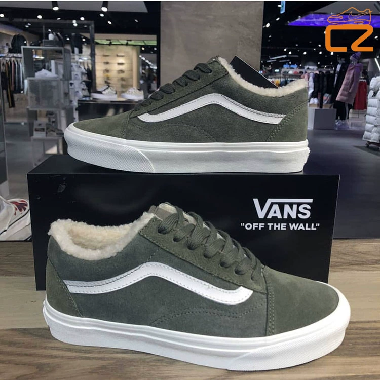 Vans OS low-top xanh xanh mùa thu đông và mùa đông cộng với nhung dày nam nữ giày đế thấp cổ điển - Plimsolls