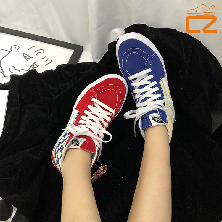 Giày tăng trưởng vans van sk8 xanh đỏ kẻ ca rô nam và nữ cao để giúp giày vải cổ điển mua giày thể thao