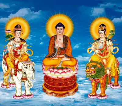 The three sages of Huayan, the three sages of the Sakyamuni Buddha, Sakyamuni, Buddha, Sakyamuni Buddha, Sakyamuni Buddha