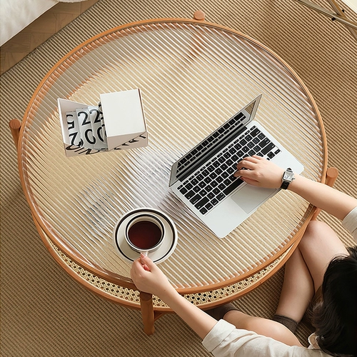 Японский стеклянный двухэтажный круглый диван из натурального дерева