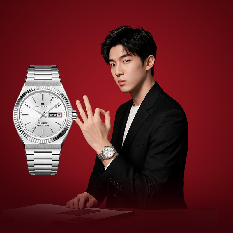 Seagull Watch Men's Classic Stainless Steel Diamond Business Retro Watch Dual Calendar Men's Watch Automatic Mechanical Watch 1075
