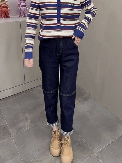 2025春季新款弹力牛仔裤女老爹裤显瘦萝卜裤大码直筒九分哈伦裤子