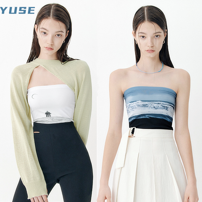 Spot YUSE Korean designer brand spicy girl cool with sundown sea moon light elastic short trowel