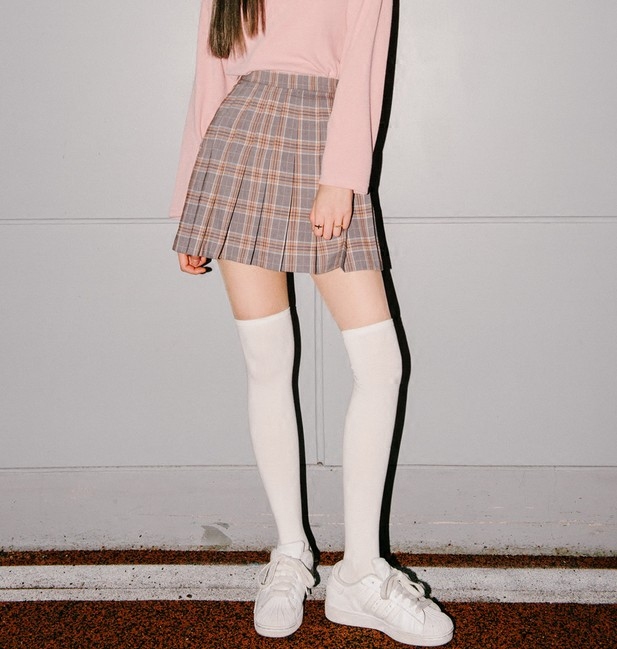 Spot Korean official website 21 * Summer soft sister cute mixed color plaid student skirt short skirt pleated skirt