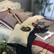 Full cotton pure cotton 80 long suede cotton thickened double face grinding wool four pieces of Nordic light extravagant Birds Lattice Autumn Winter Kit 4