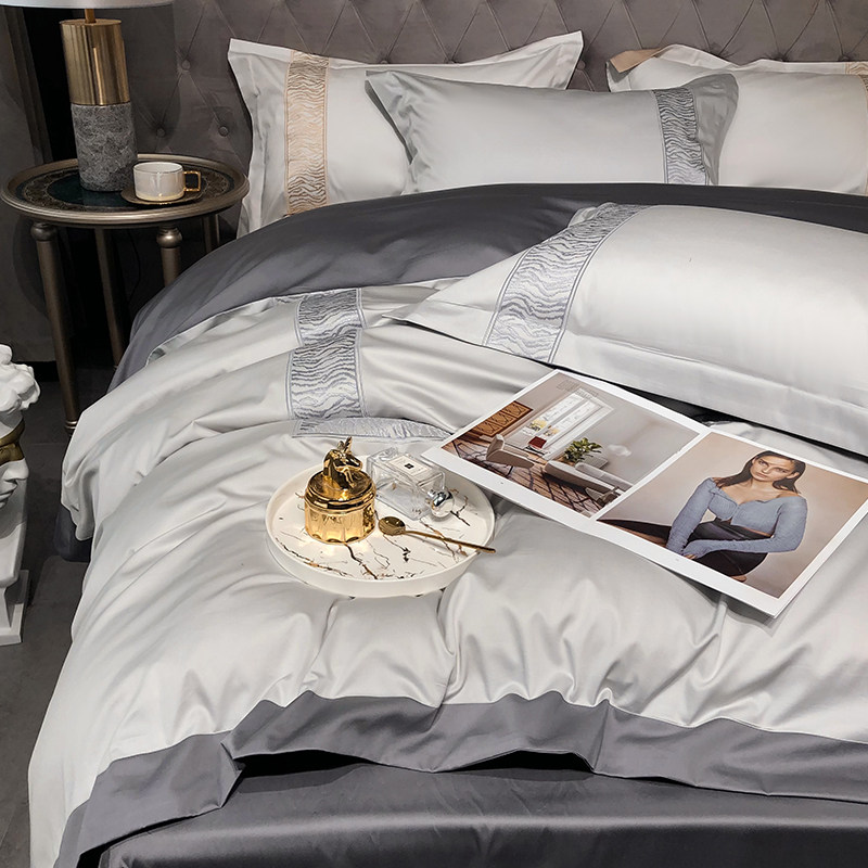 140s cotton long-staple cotton satin embroidery stitching four-piece cotton light luxury Nordic simple bedding