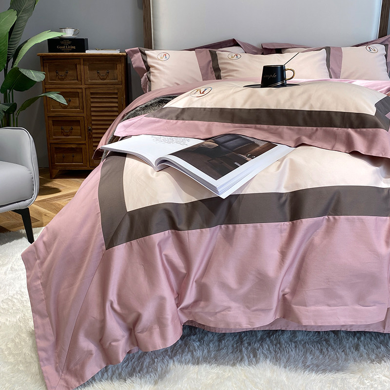 140s cotton long-staple cotton satin embroidery quilt cover four-piece cotton light luxury Nordic simple bedding