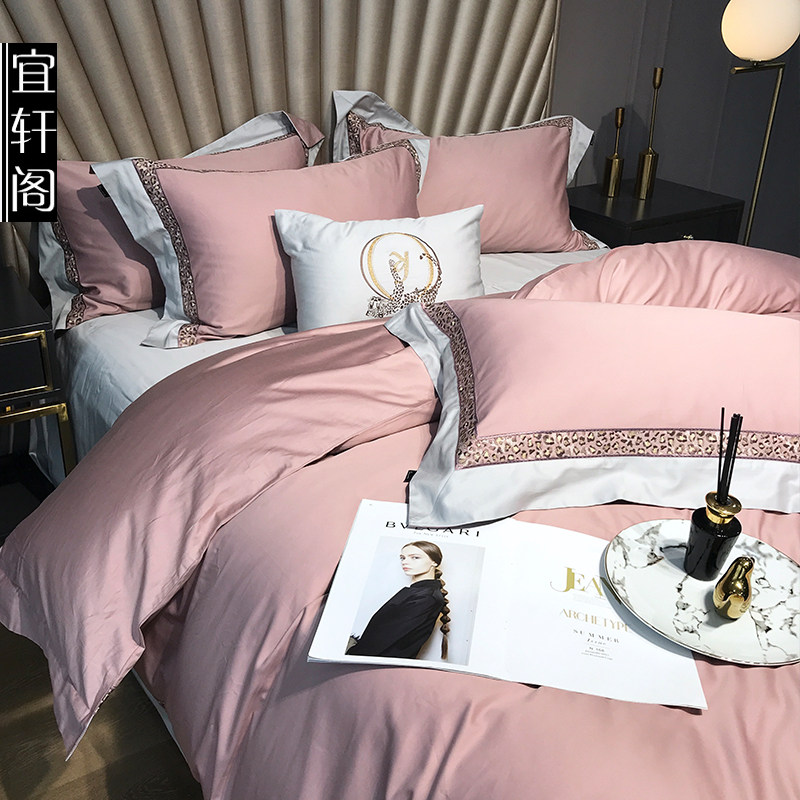 Upper 100 horse cotton pure satin embroidery is set four pieces of pure cotton Nordic BAO WEN bedding