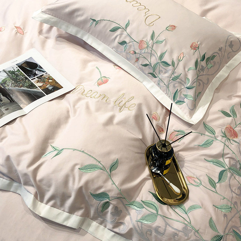 Field Garden 100 double strand Australian cotton pure cotton four pieces plant flower embroidery full cotton quilts bed linen bedding