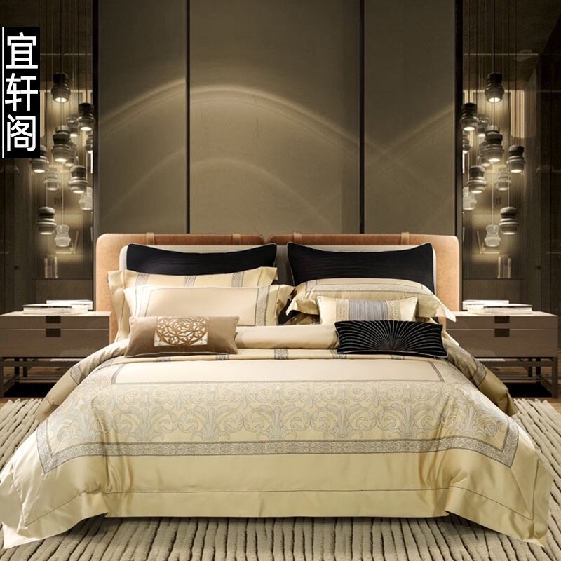 Italy imported high-grade 140 pieces of cotton Egyptian cotton horse cotton satin yarn-dyed jacquard luxury four-piece set