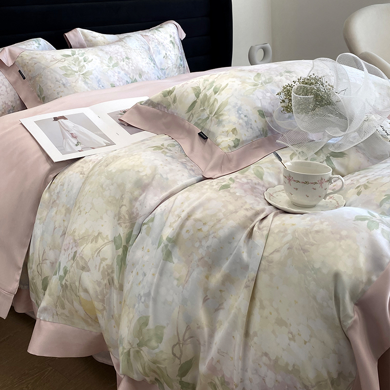 Special Offer: 100-Count Double-Sided Lyocell Tencel Satin Four-Piece Set, American Country Style, Cool-Feeling Ice Silk Bedding