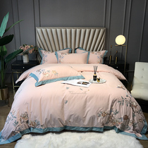 Cotton embroidery 80 Egyptian cotton polished light luxury four-piece cotton American pastoral cotton bedding