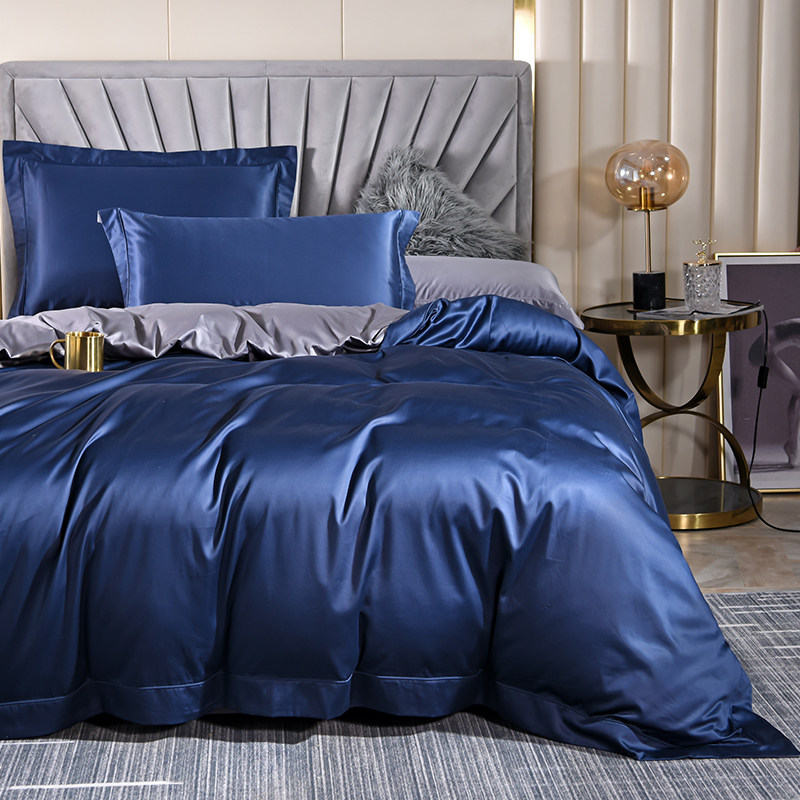 High-end cotton 150-count horse cotton long-staple cotton satin four-piece set solid color double spell plain color hotel style set