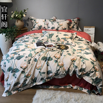 Foreign trade American all-cotton Egyptian long suede cotton four pieces of pure cotton 80 gung satin Nordic light lavish nude sleeping kit