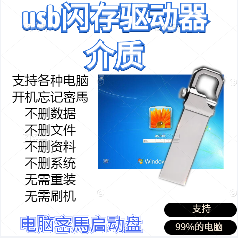 USB Flash Drive Computer Boot Disk Without Password Required, No Need to Install Software, 99% of Computers Use Universal Passwords for Booting