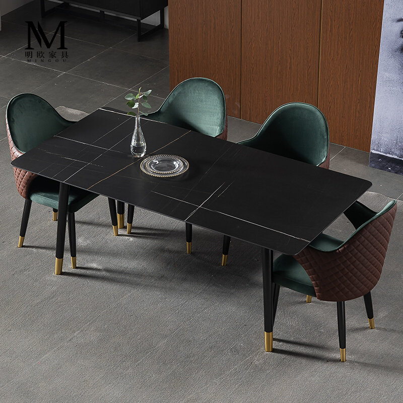 Slate dining table and chair combination Italian minimalist rectangular dining table Nordic minimalist modern size apartment dining room