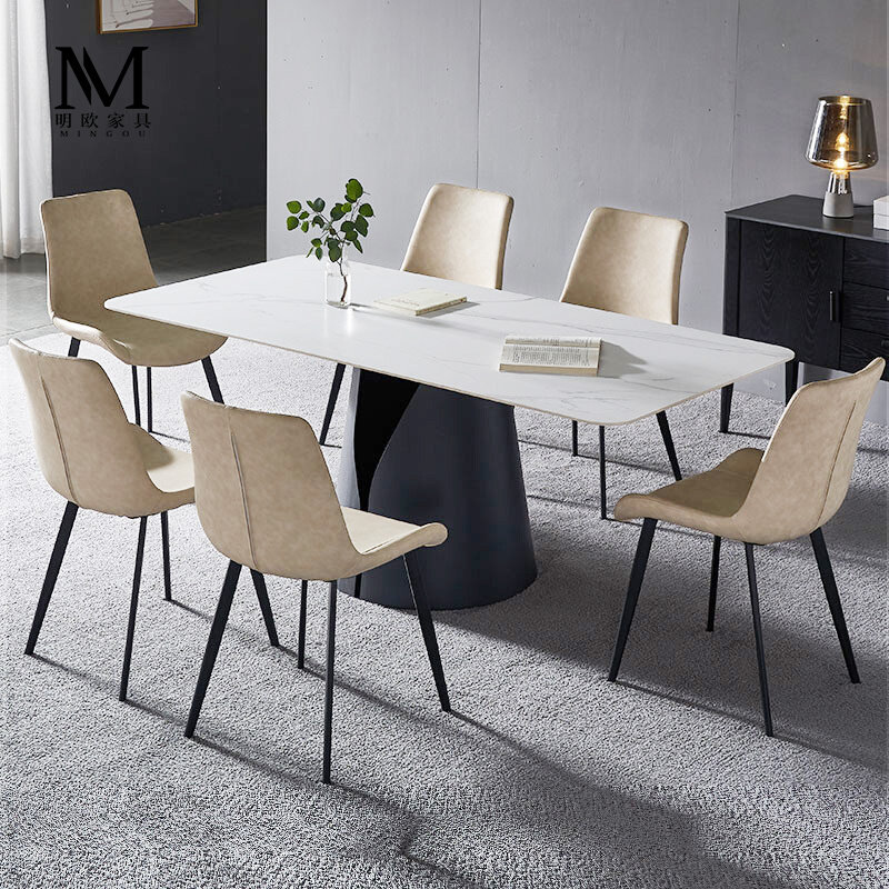 Modern minimalist slate dining table 2021 new light luxury home size Italian minimalist six-person square dining table