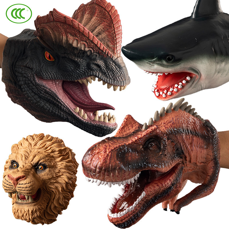 Simulated Dinosaur Glove Toy Soft Rubber Tyrannosaurus Rex Hand Puppet Large Animal Dinosaur Head Hand Puppet Eco-Friendly Jurassic Male