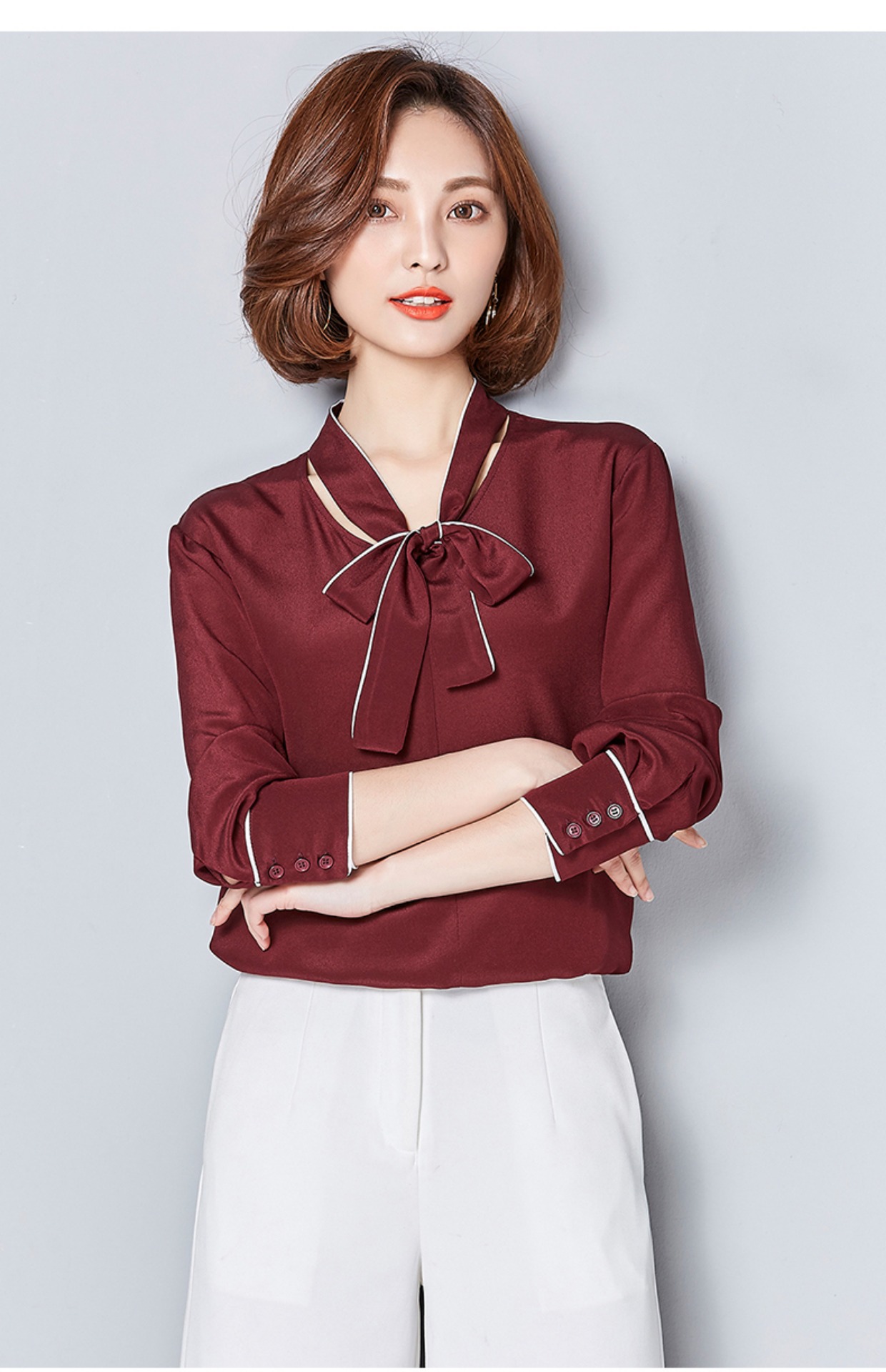 Xuân 2017 mới nặng lụa mới size áo dài tay nơ nữ áo sơ mi lụa nữ áo công sở đẹp