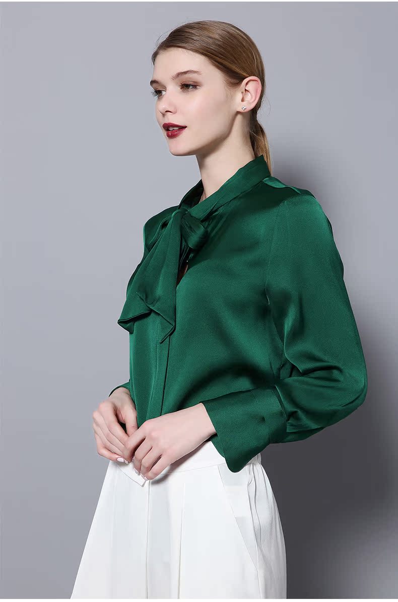 Shui Yao Han Xiang 2018 xuân mới thắt nơ thắt nơ in áo sơ mi nữ thẳng thắn áo kiểu nữ công sở